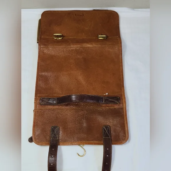 KomalC Elegant Tan Buffalo Leather Travel Dopp Kit Bag Unisex. - Picture 5 of 11